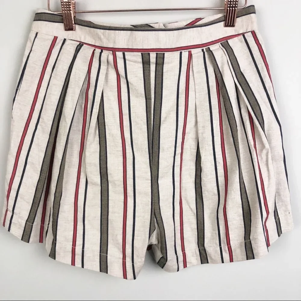 J.O.A LOS ANGELES | High Rise Striped Beige Black & Red Shorts Women’s Size M
